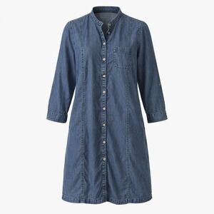 J. Jill Womens Denim Button Front Midi Shirt Dress Size Medium Chambray Pockets
